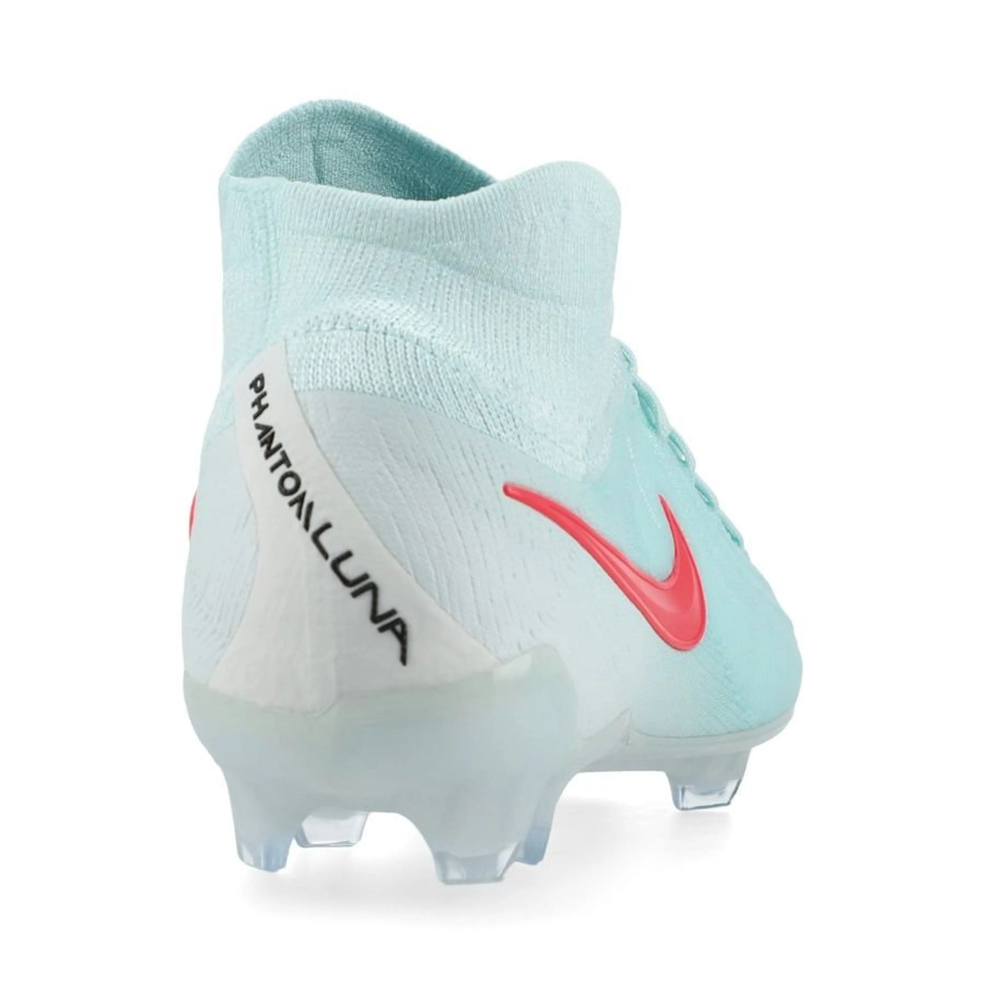 back view of the Nike Phantom Luna II Elite FG "Mad Energy" Pack in an Aqua/Red/Black colorway