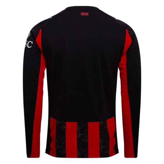 back view of the PUMA AC Milan 2025/26 Home Long Sleeve Black & Red Jersey