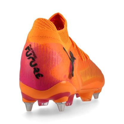 back view of the PUMA Future 8 Ultimate SG in Heat Fire / PUMA Black / Ravish (Hot Pursuit Pack)