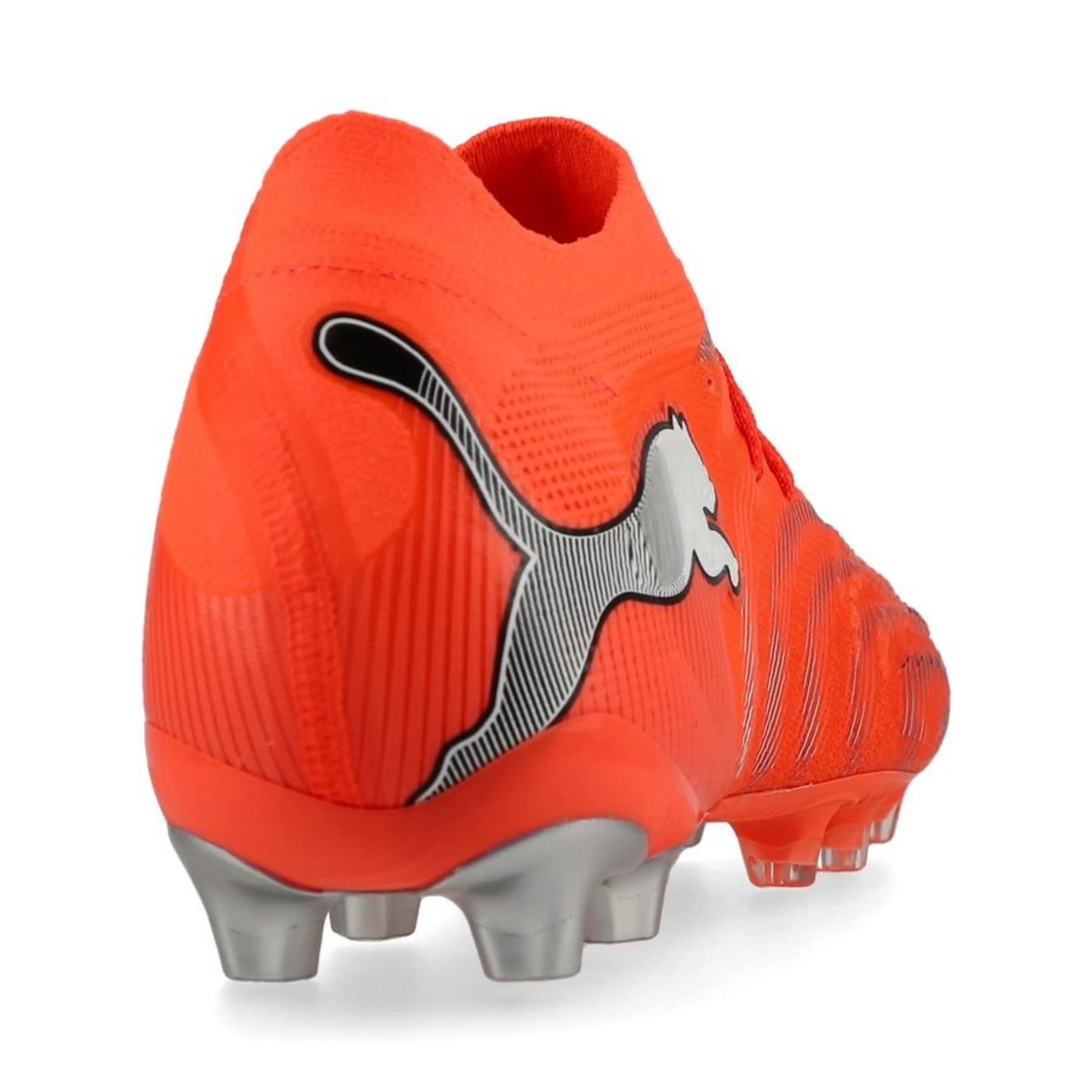 back view of the PUMA Future 9 Ultimate AG in Glowing Red / PUMA White / PUMA Black / Puma Silver (Unleashed Pack)
