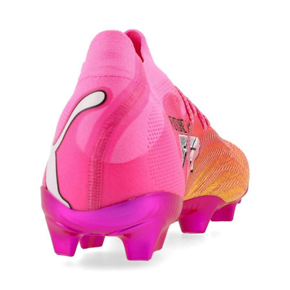 back view of the PUMA Future 9 Ultimate FG in Poison Pink / Sun Stream (Showtime Pack)