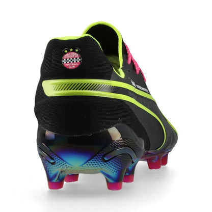 back view of the PUMA King Ultimate FG/AG Club World Cup X Kidsuper in Grey/Lime/Gray