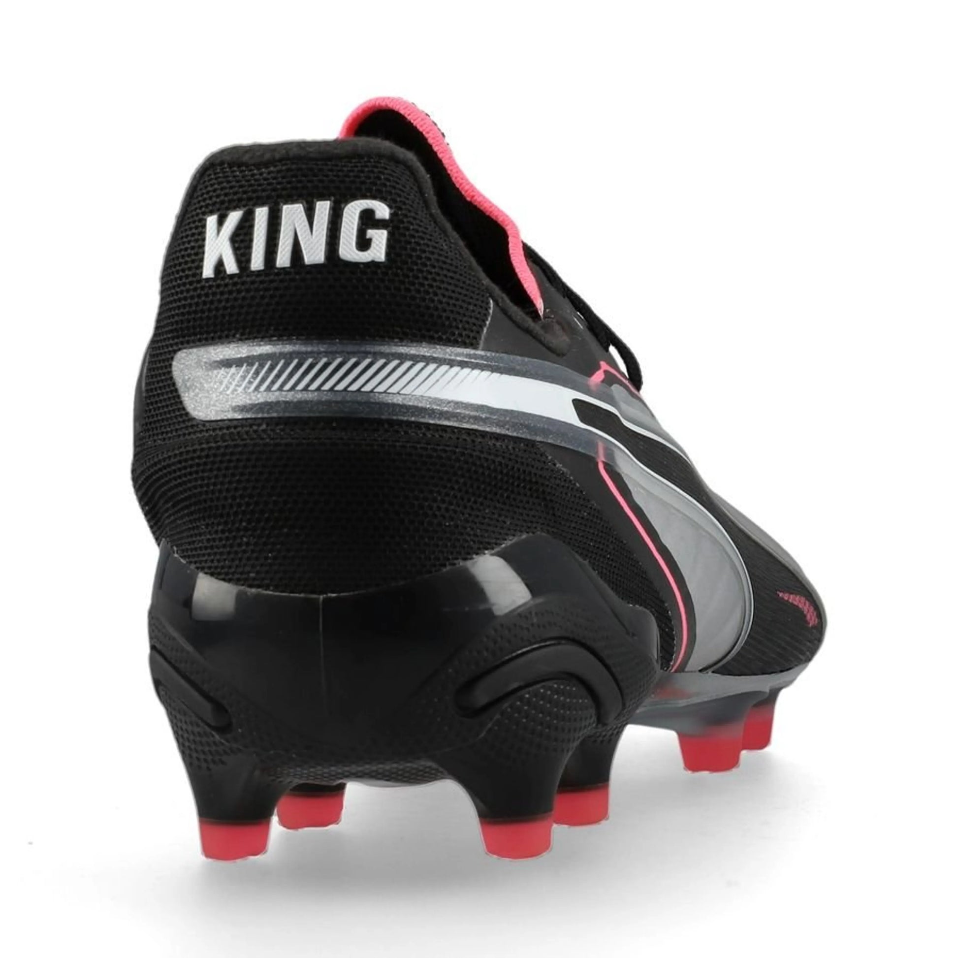 back view of the PUMA King Ultimate FG "Audacity" Pack in a Silver/Black colorway
