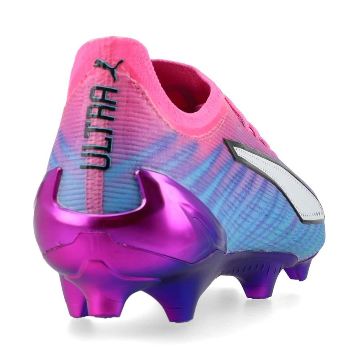 back view of the PUMA Ultra 6 Ultimate FG Women's in Poison Pink / Sun Stream (Showtime Pack)