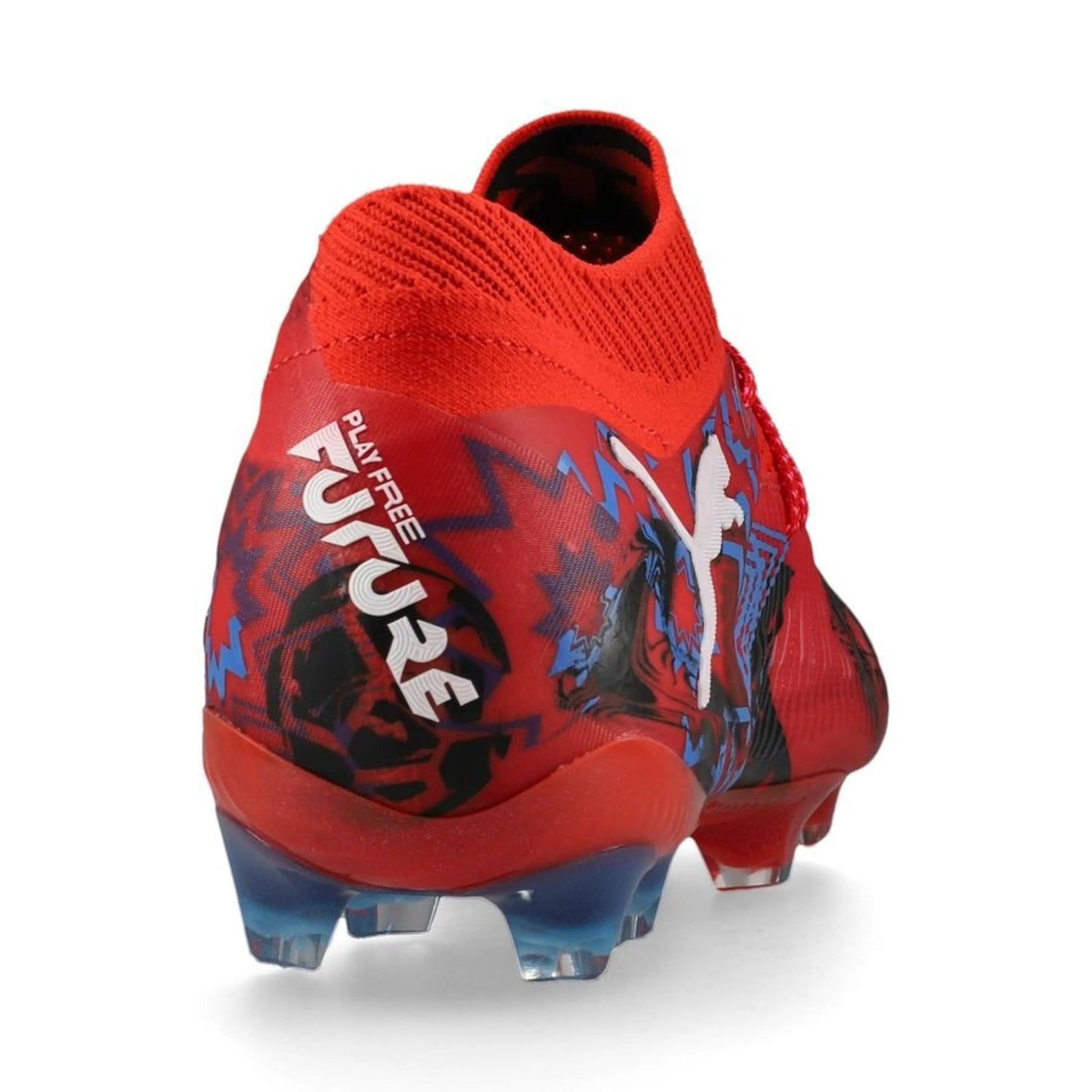 back view of the Puma Future 8 Ultimate FG "Playmaker" Pack in a Red/Black/Blue colorway