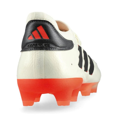 back view of the adidas Copa Pure 2 Elite FG "Solar Energy" Pack in an Off-white/Black/Red colorway