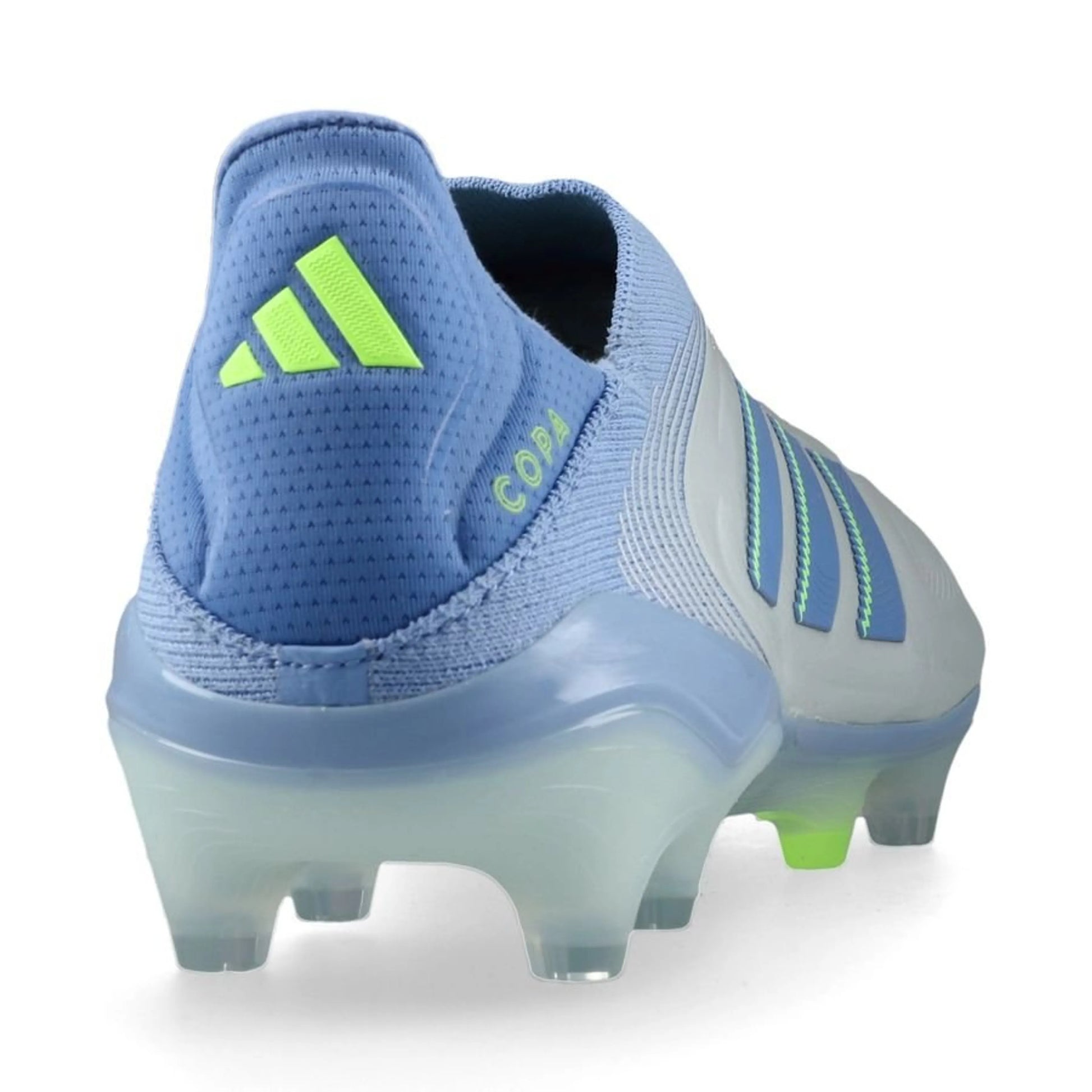 back view of the adidas Copa Pure Elite III Laceless FG "Celestial Victory" pack in a Blue/Lemon colorway