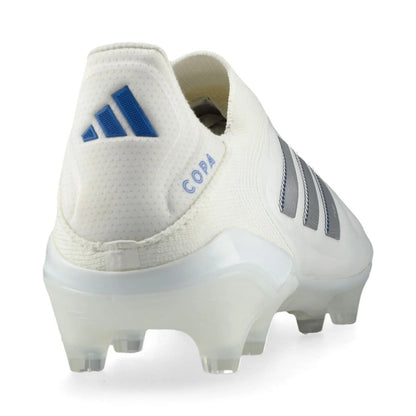 back view of the adidas Copa Pure Elite III Laceless FG "Polar Victory Pack" in a White/Silver/Blue colorway