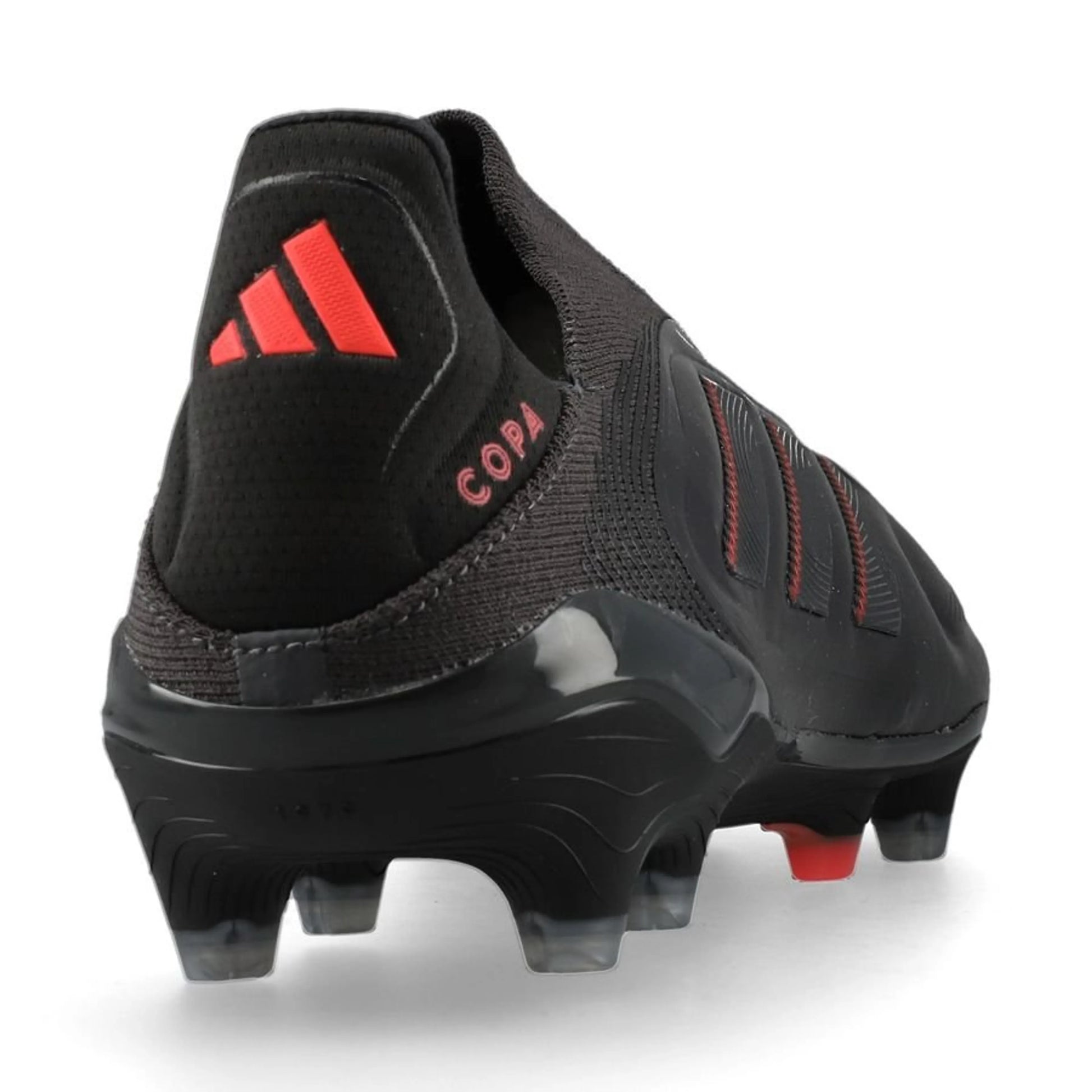 back view of the adidas Copa Pure Elite III Laceless FG "Stealth Victory" pack in a Black/Grey/Red colorway