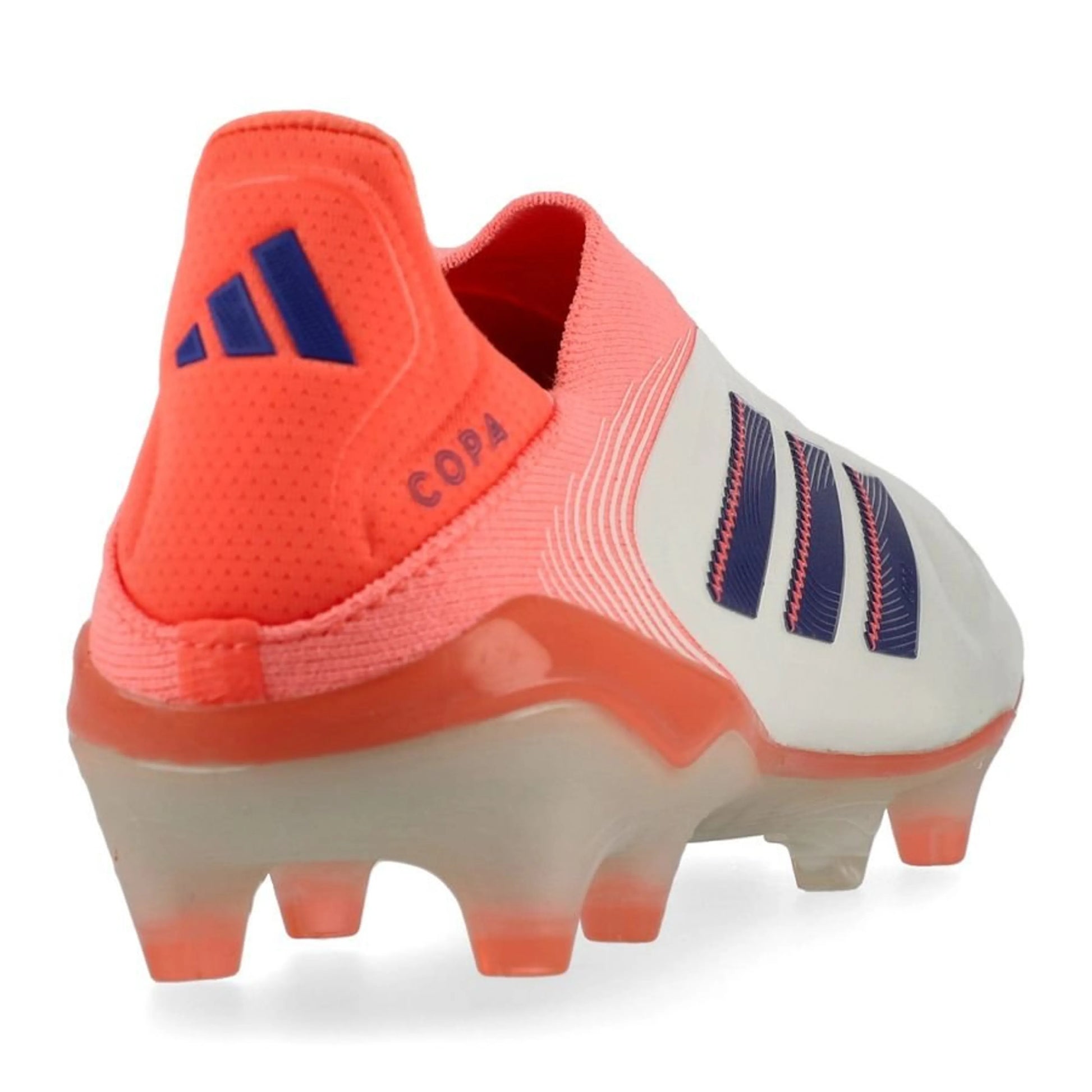 back view of the adidas Copa Pure Elite III Laceless FG in a Coral Blaze/Off White/Blue colorway