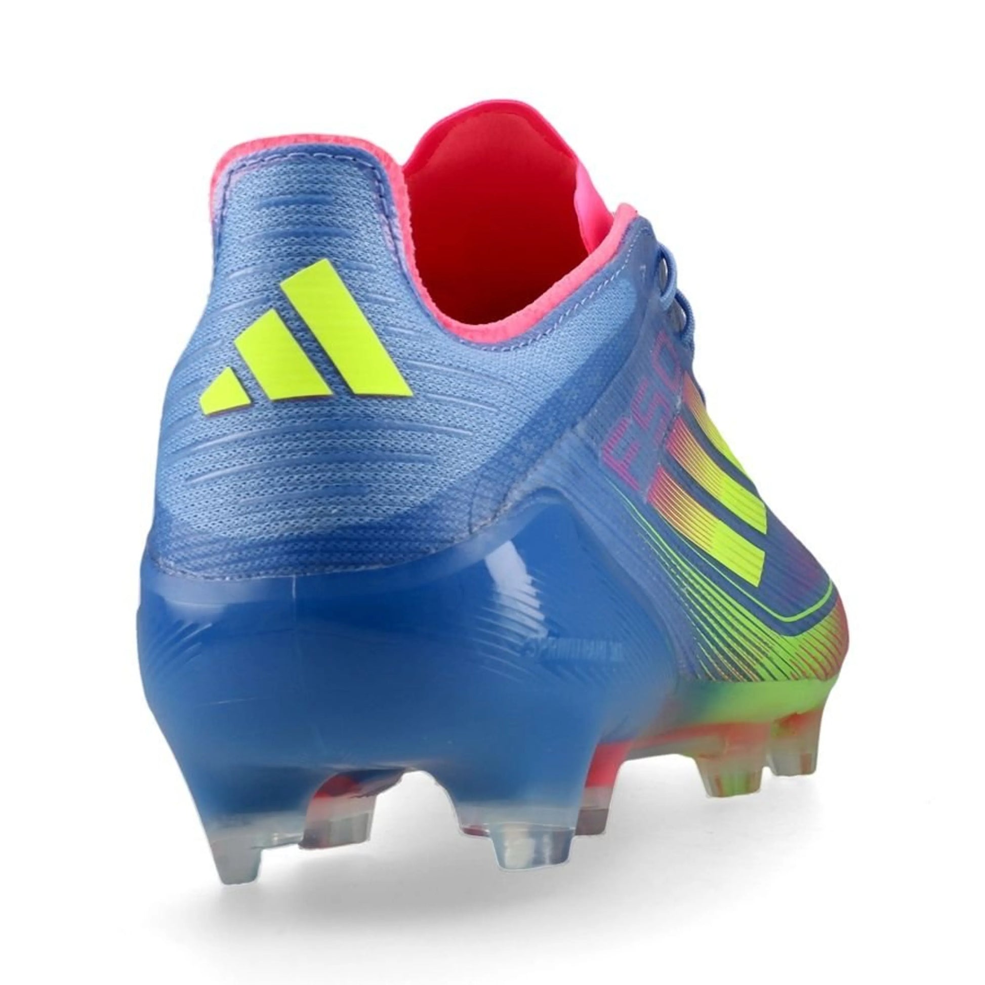 back view of the adidas F50 Elite FG "Celestial Victory" Pack in a Blue/Yellow/Pink colorway