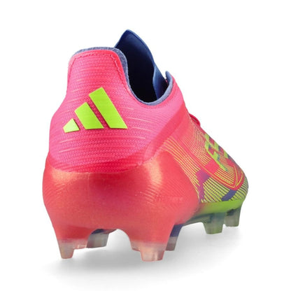 back view of the adidas F50 Elite FG "Mystic Victory" pack in Pink/Lemon/Blue colorway