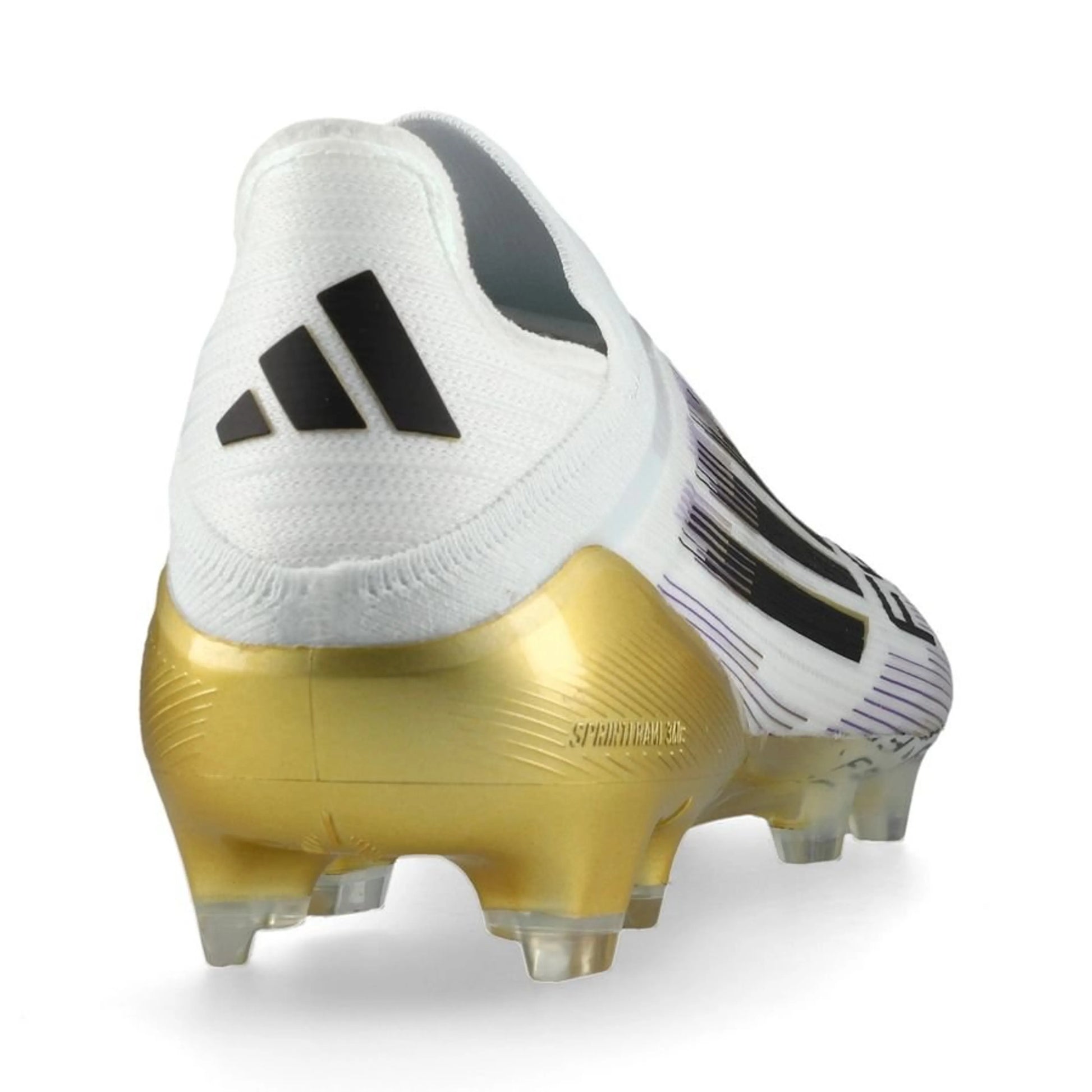 back view of the adidas F50 Elite Laceless FG "Road to Glory" Pack in a White/Black/Gold colorway