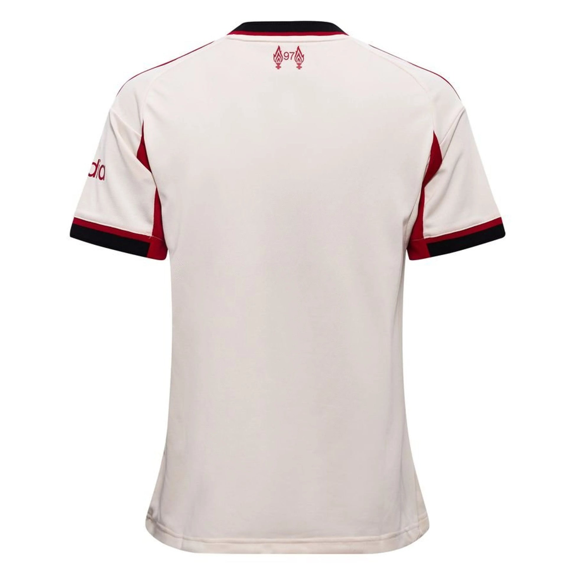 back view of the adidas Liverpool Away Shirt 2025/26 Women - White/Black/Red