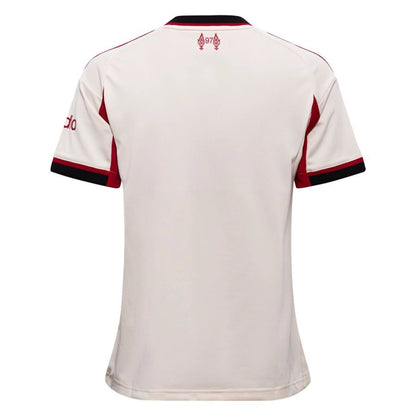 back view of the adidas Liverpool Away Shirt 2025/26 Women - White/Black/Red