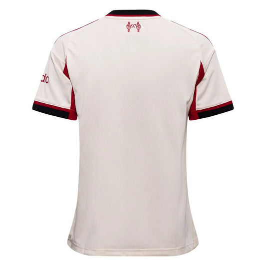 back view of the adidas Liverpool Away Shirt 2025/26 Women - White/Black/Red