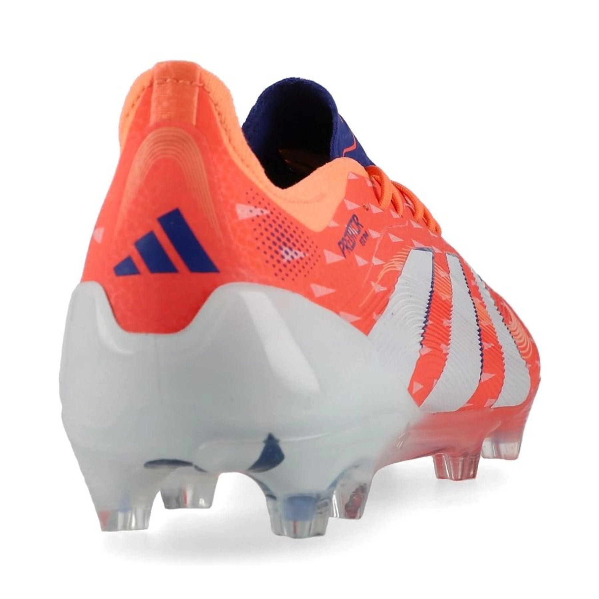 back view of the adidas Predator Elite FG "Coral Blaze" pack in a White/Orange colorway