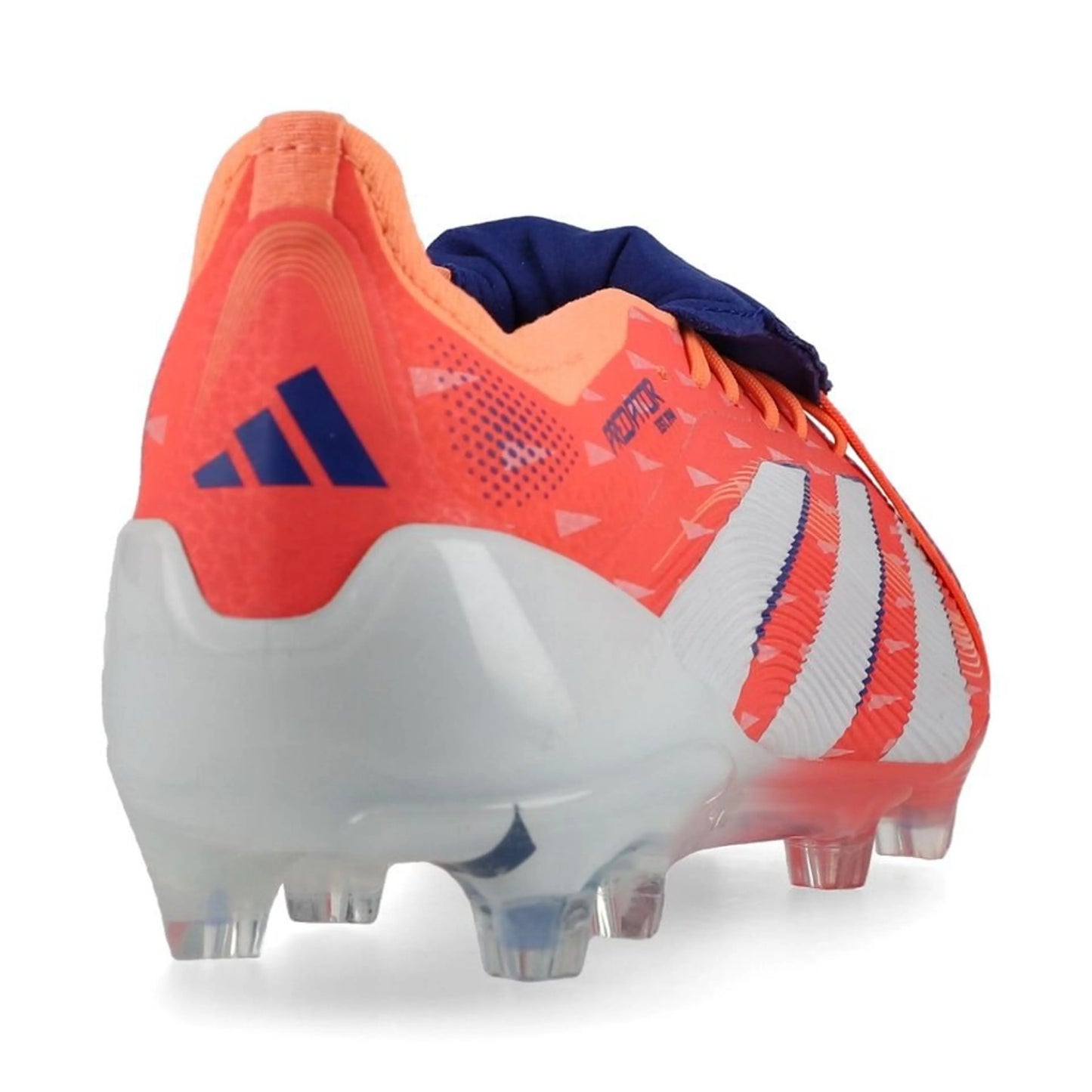 back view of the adidas Predator Elite Fold-over Tongue FG "Coral Blaze" in an Orange/White/Blue Pack