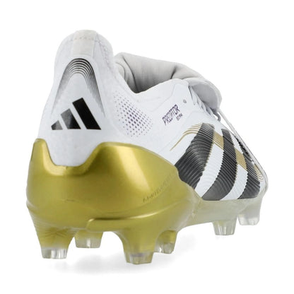 back view of the adidas Predator Elite Fold-over Tongue FG "Road to Glory" Pack in a White/Black/Gold colorway