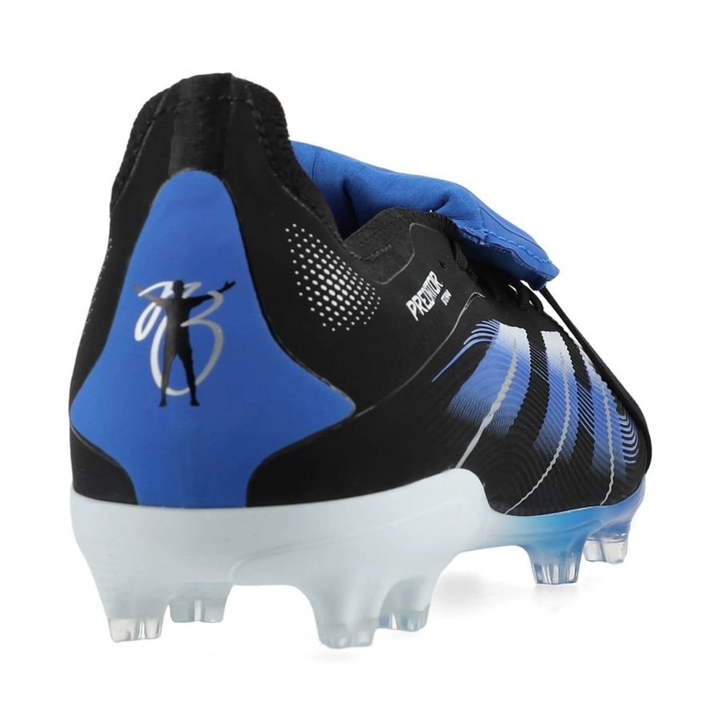 back view of the adidas Predator Elite Fold-over Tongue FG in a Black/White/Blue colorway