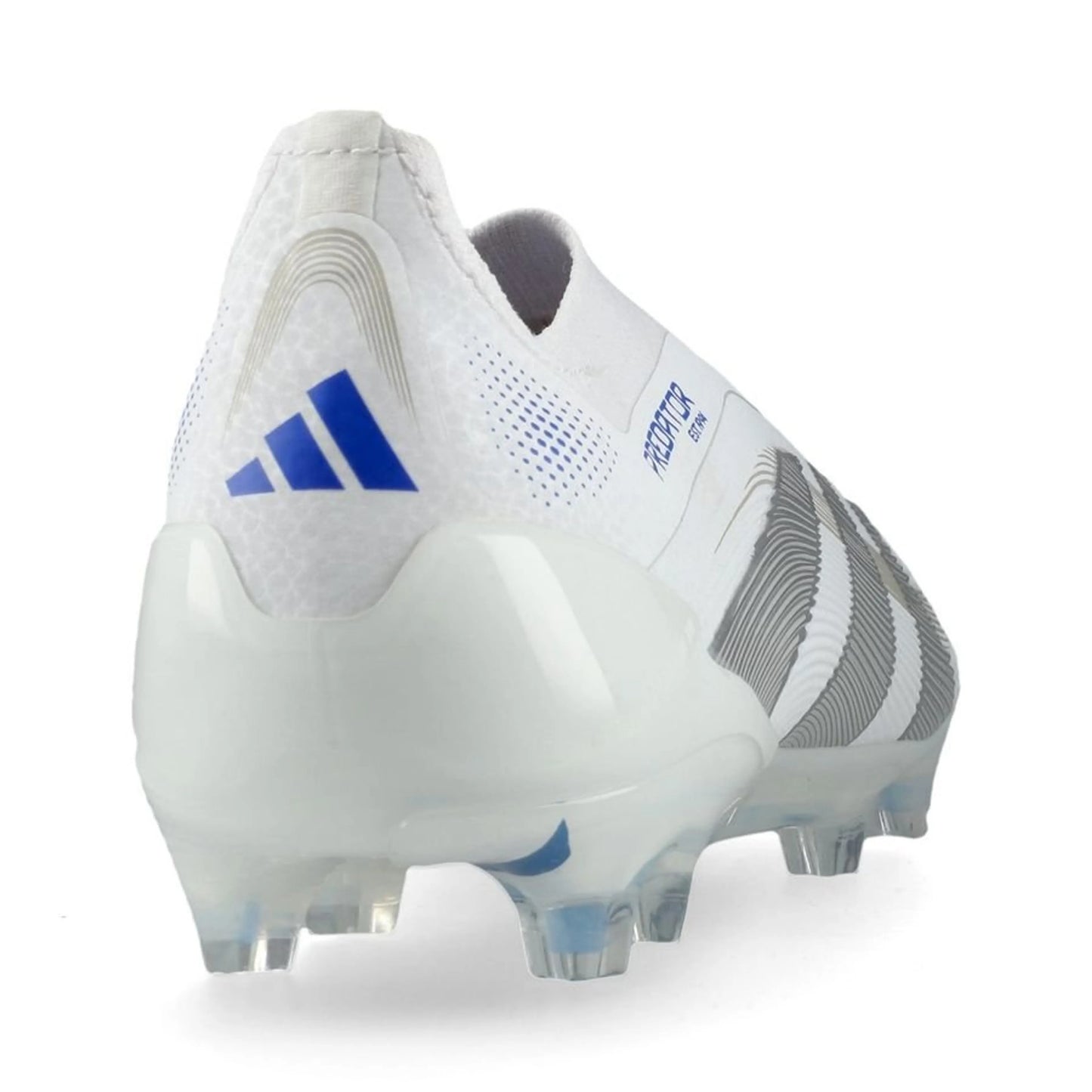 back view of the adidas Predator Elite Laceless FG "Polar Victory Pack" in a White/Silver/Blue colorway