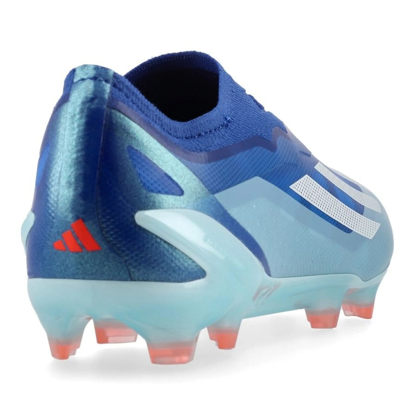 back view of the adidas X Crazyfast .1 Laceless FG "Marinerush" Pack in a Blue/White/Pink colorway