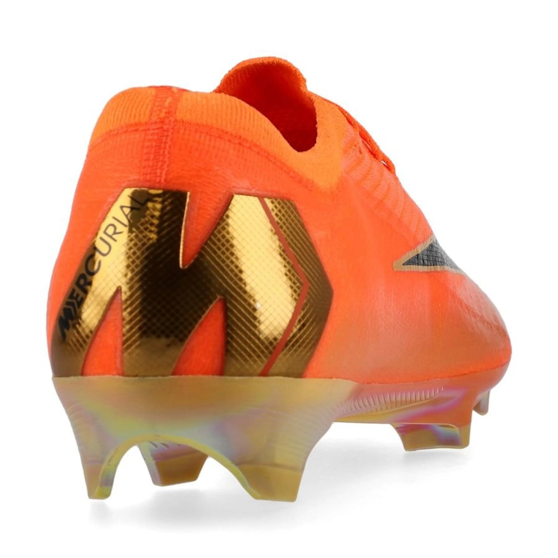back view of the Nike Air Zoom Mercurial Vapor 16 Elite FG Déjà Vu in Orange/Gold colorway