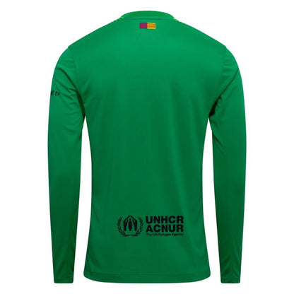 back view of the Nike FC Barcelona 2025/26 Home Goalkeeper Shirt in Green/Black
