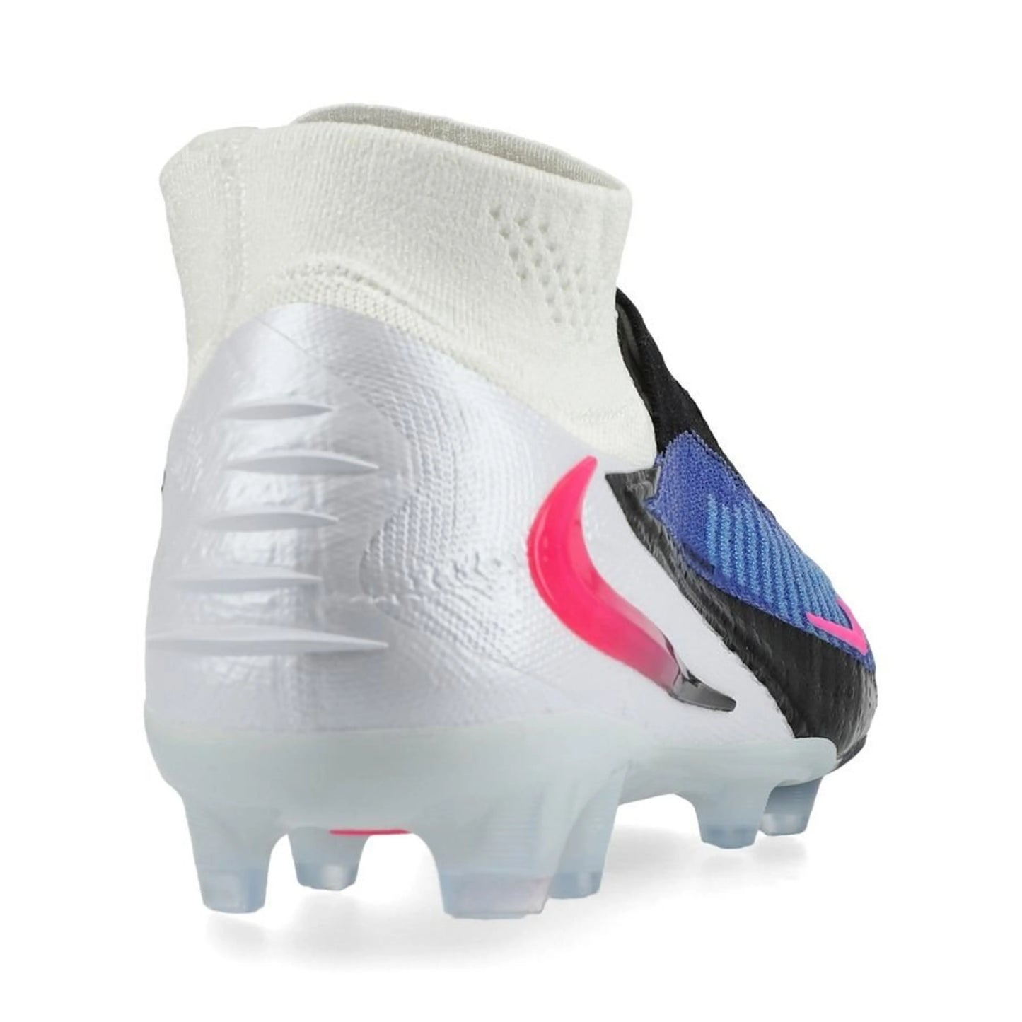back view of the Nike Phantom 6 Elite High Cut FG in Racer Blue / Pink Blast (Attack Pack)