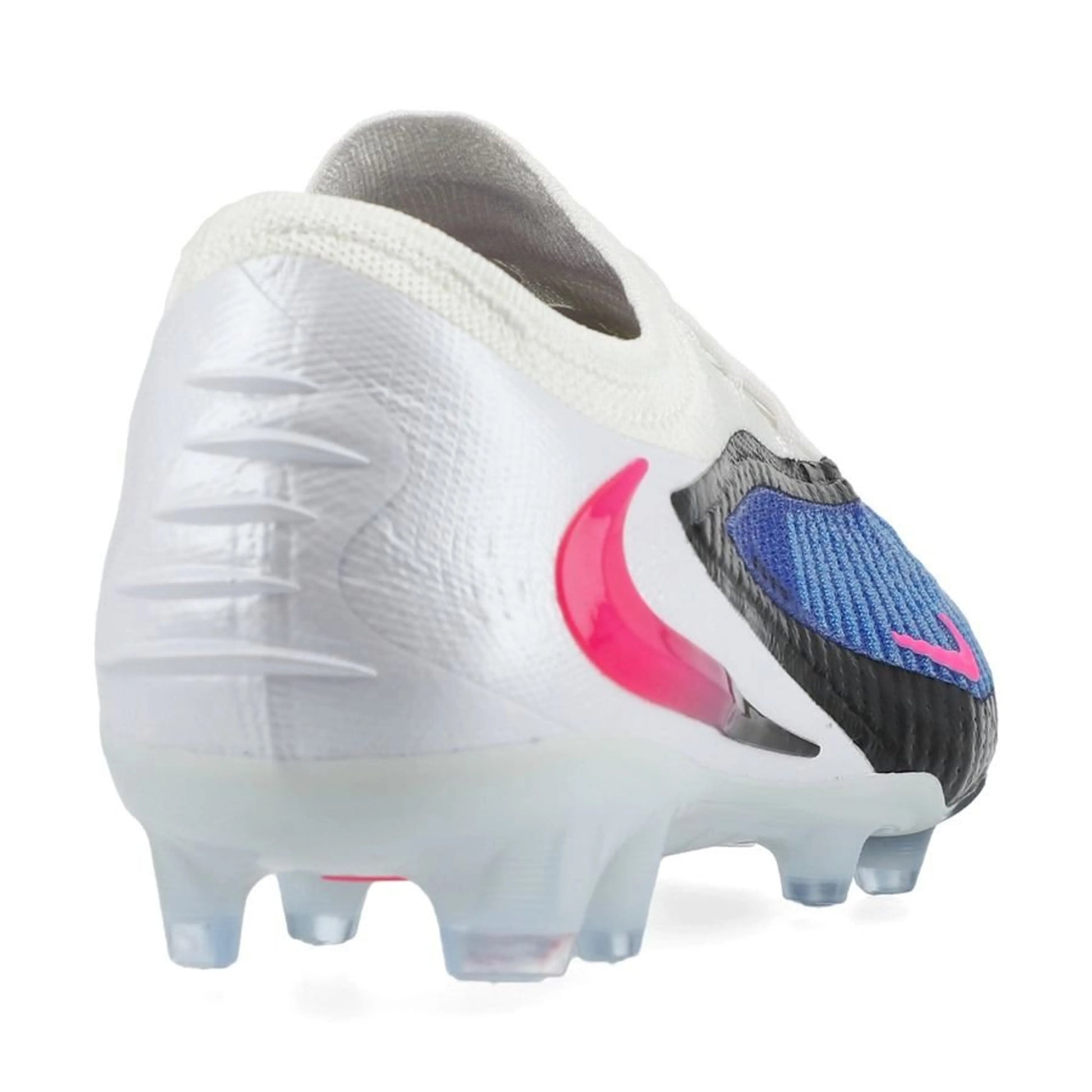 back view of the Nike Phantom 6 Elite Low Cut FG in Racer Blue / Pink Blast (Attack Pack)