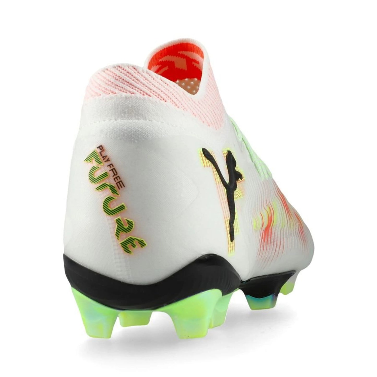 back view of the PUMA Future 8 Ultimate FG Launch Edition White/Black/Lime colorway