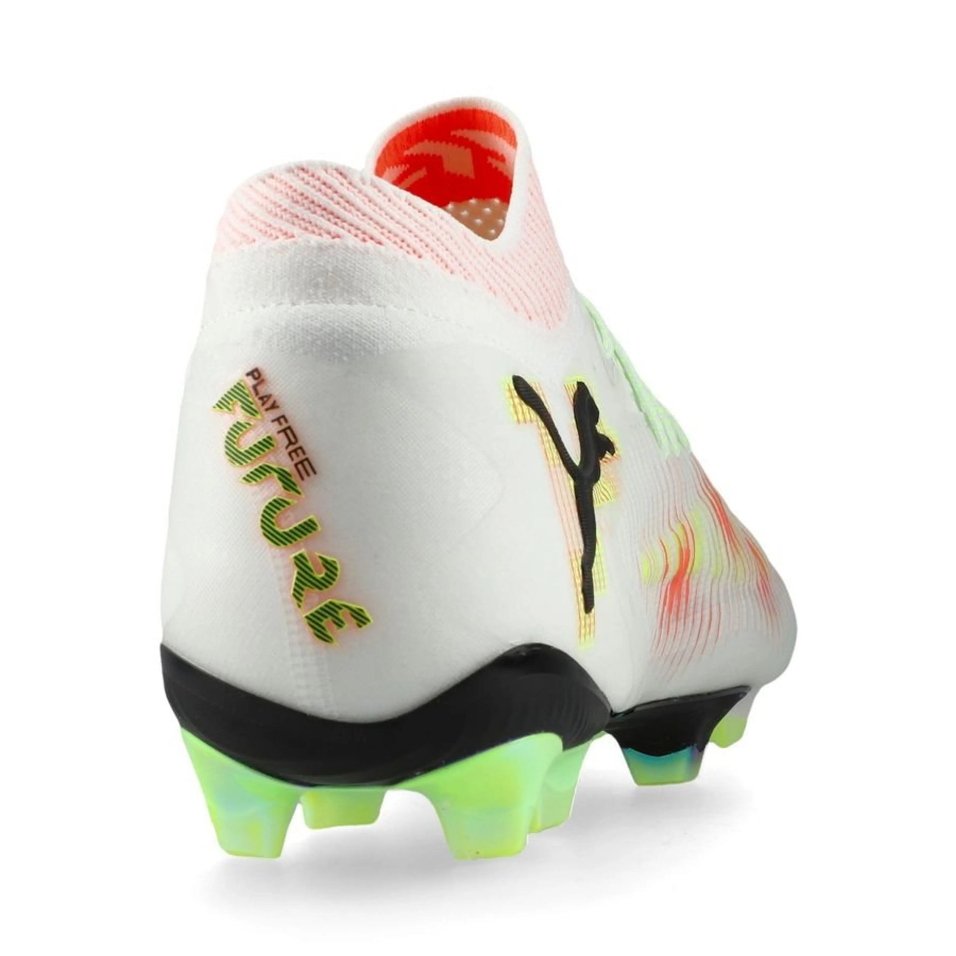 back view of the PUMA Future 8 Ultimate FG Launch Edition White/Black/Lime colorway