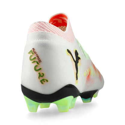 back view of the PUMA Future 8 Ultimate FG Launch Edition White/Black/Lime colorway