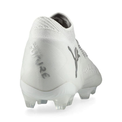 back view of the PUMA Future 8 Ultimate FG White Pack in White/Silver colorway