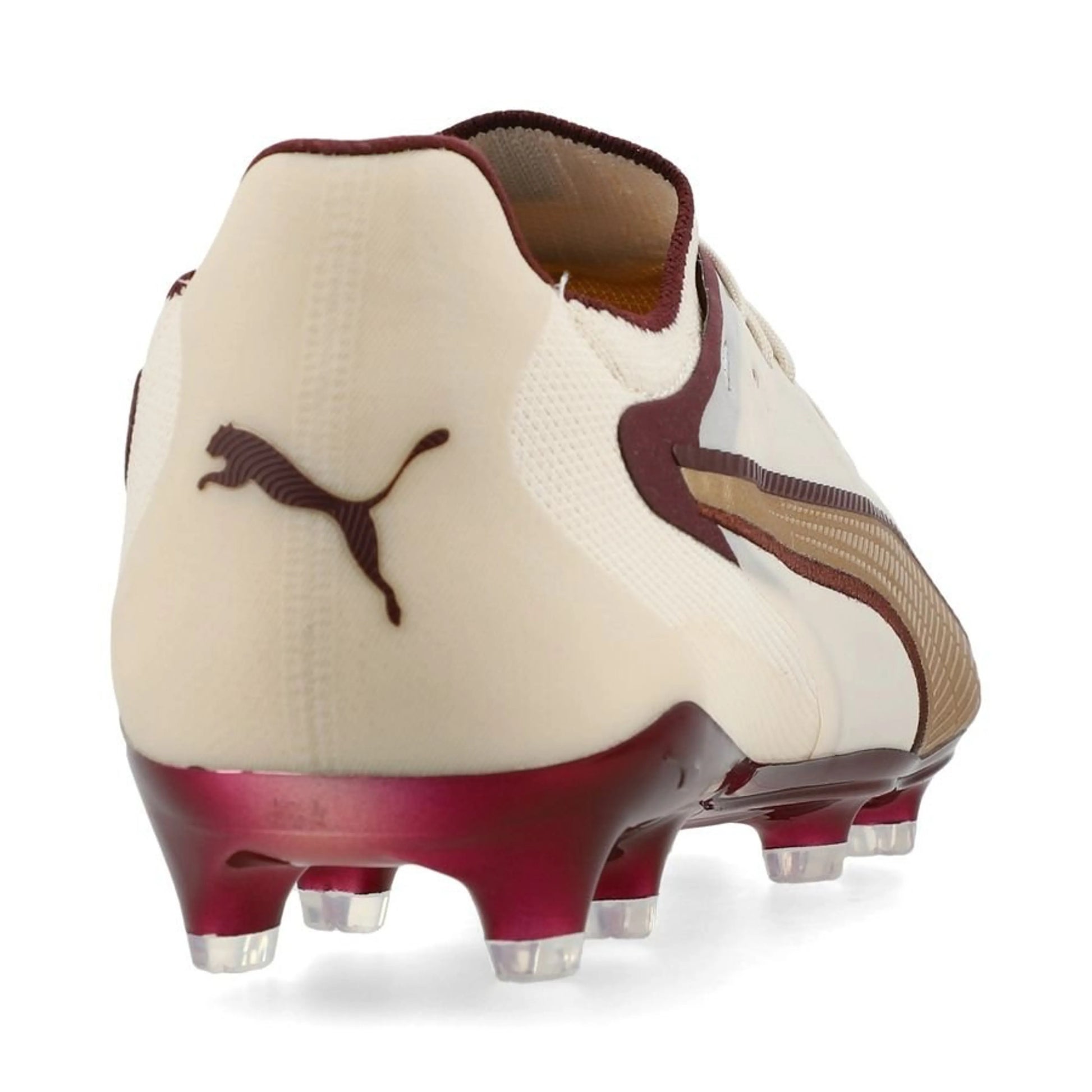 back view of the PUMA King 20 Ultimate FG/AG Launch Edition in Almond/Aubergine/Gold colorway