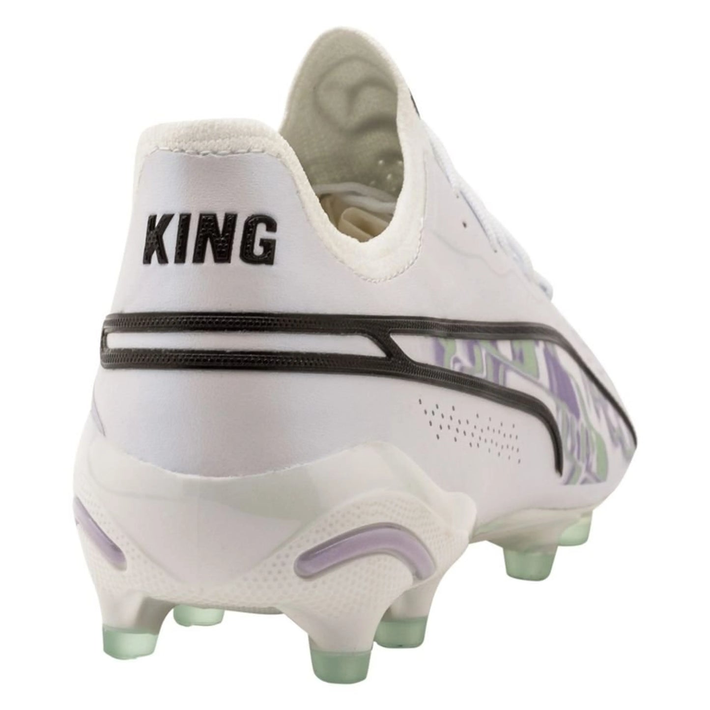 back view of the PUMA King Ultimate FG/AG Brilliance Pack in White/Black colorway