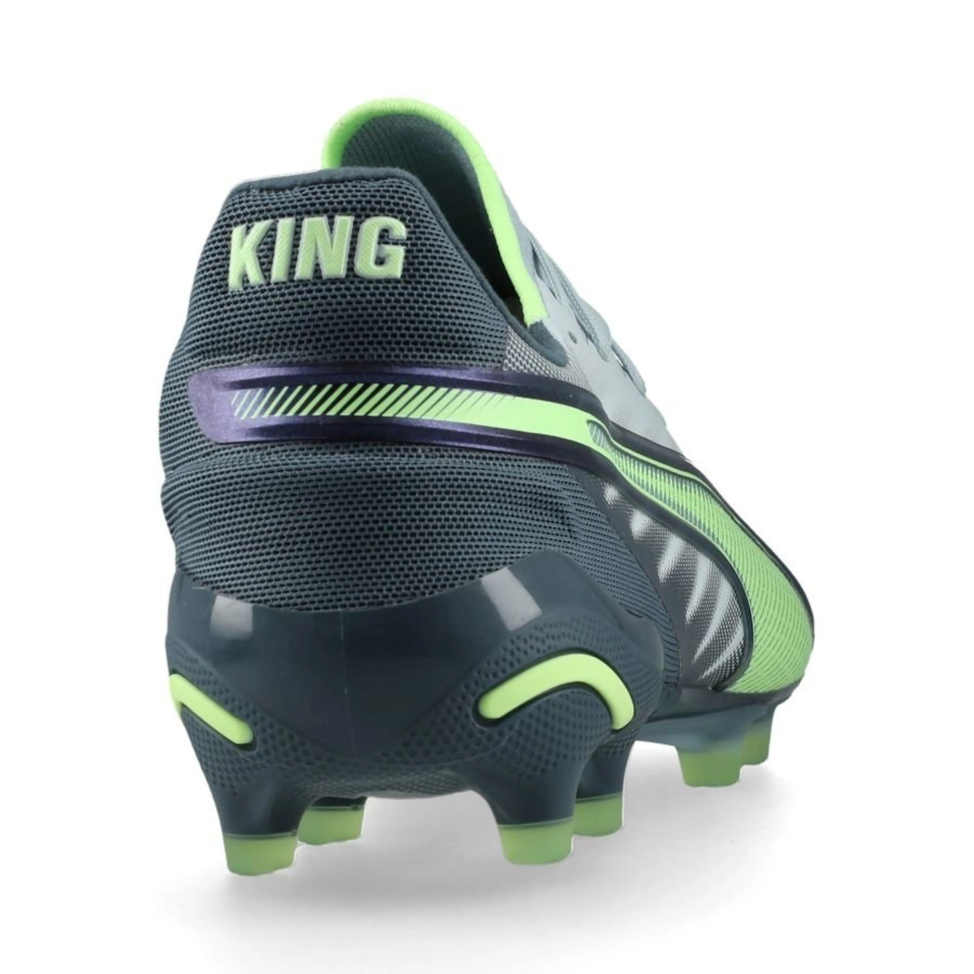back view of the PUMA King Ultimate FG/AG Lights Out Pack in Green/Gray colorway
