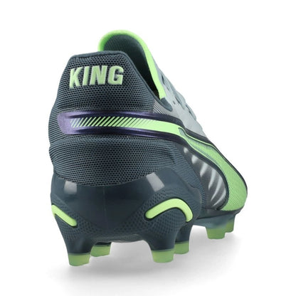 back view of the PUMA King Ultimate FG/AG Lights Out Pack in Green/Gray colorway