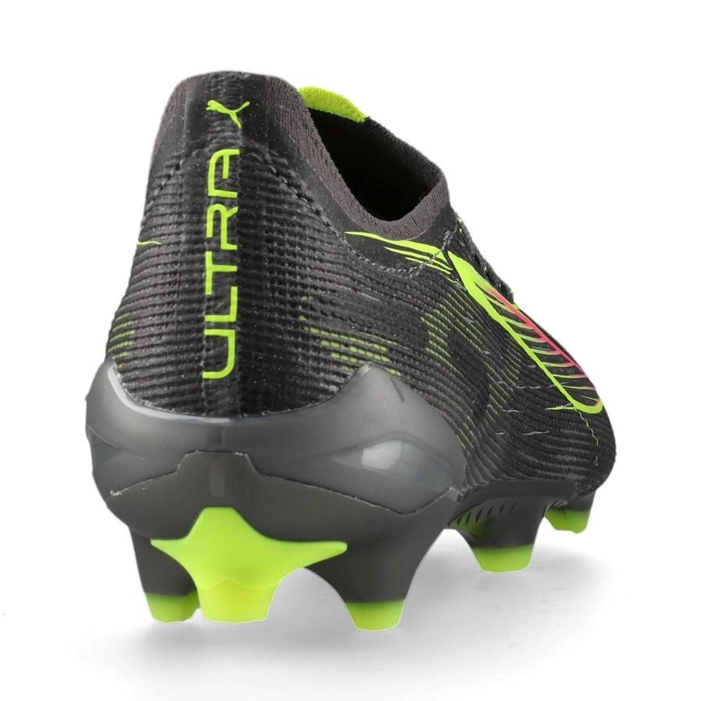 back view of the PUMA Ultra 5 Ultimate FG Audacity Pack in Silver/Yellow colorway