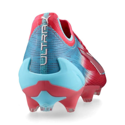 back view of the PUMA Ultra 6 Ultimate FG Re-charge Pack in Blue/Pink/Rose colorway