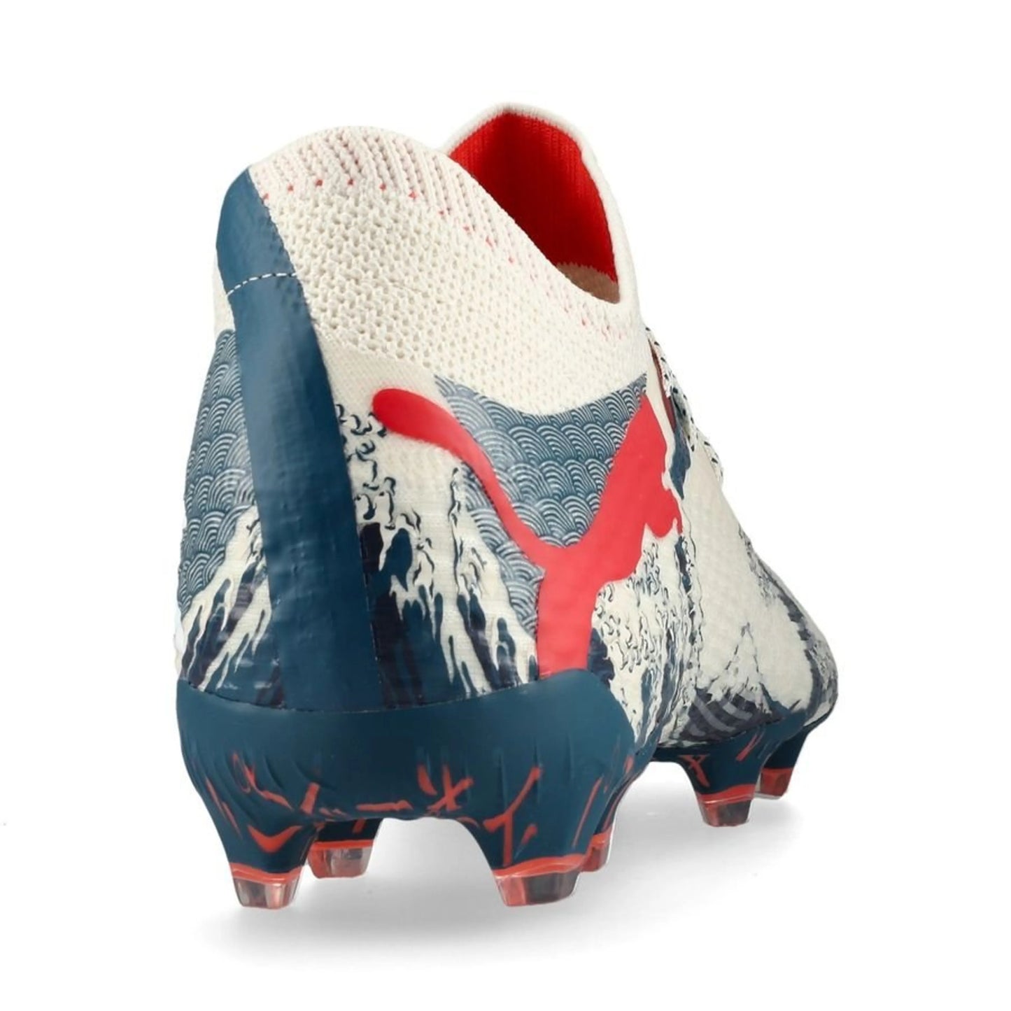 back view of the PUMA X Unisport Future 7 Ultimate FG/AG Great Wave in Almond/Red/Ocean colorway