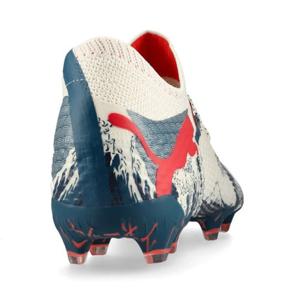 back view of the PUMA X Unisport Future 7 Ultimate FG/AG Great Wave in Almond/Red/Ocean colorway