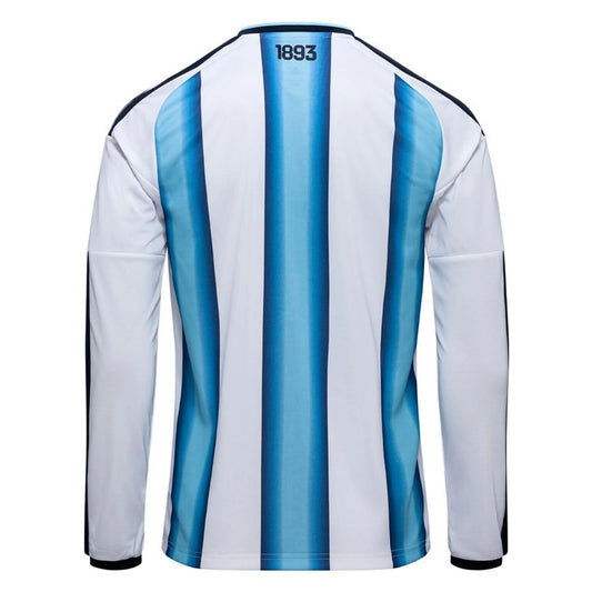 back view of the adidas Argentina 2026 World Cup Home Long Sleeve Jersey in White Blue