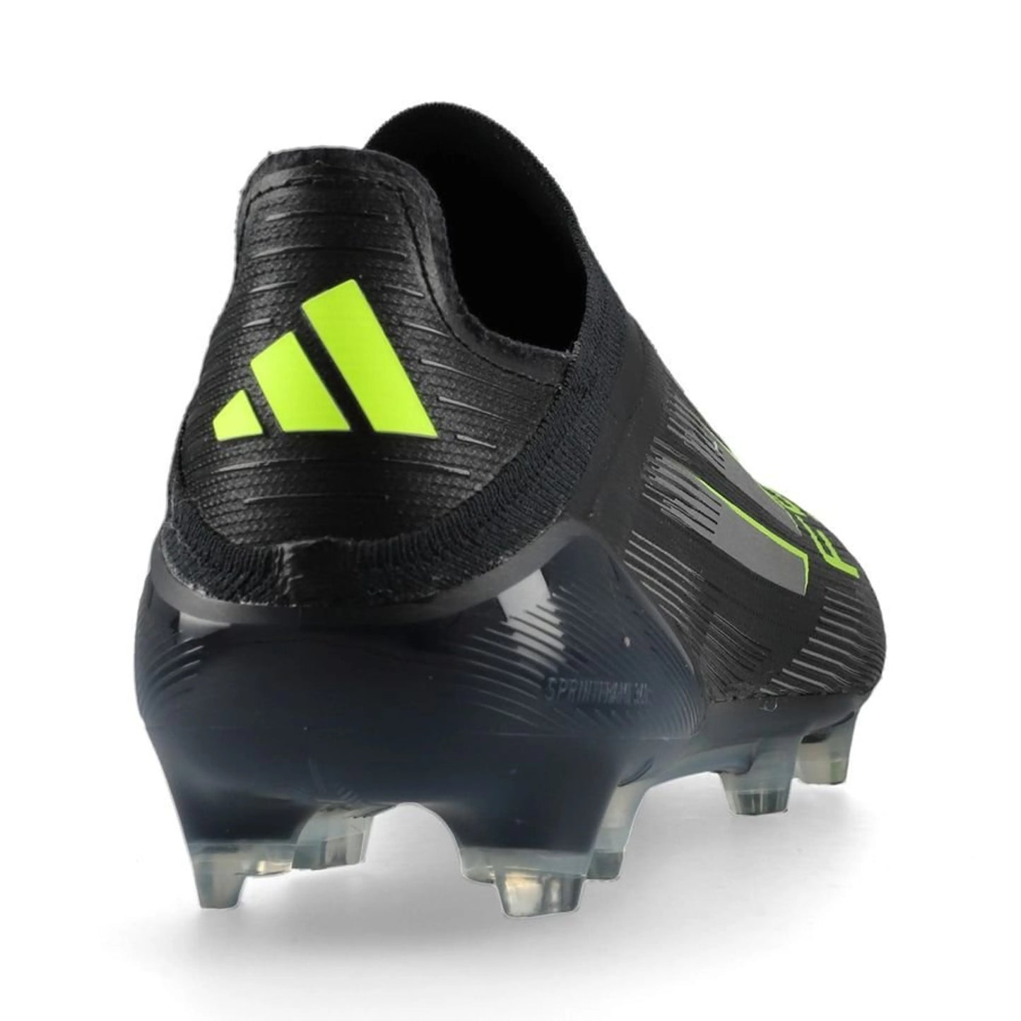 back view of the adidas F50 Elite FG Laceless Electric Stealth pack in Black/Lemon colorway
