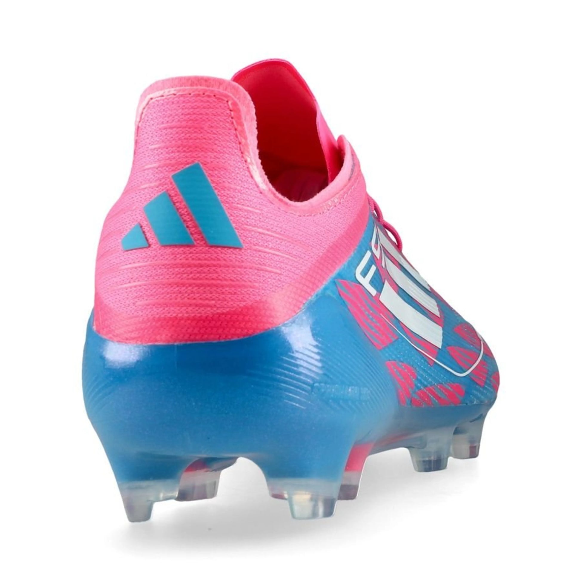 back view of the adidas F50 Elite FG "Reemergence" pack in Blue/White/Pink colorway