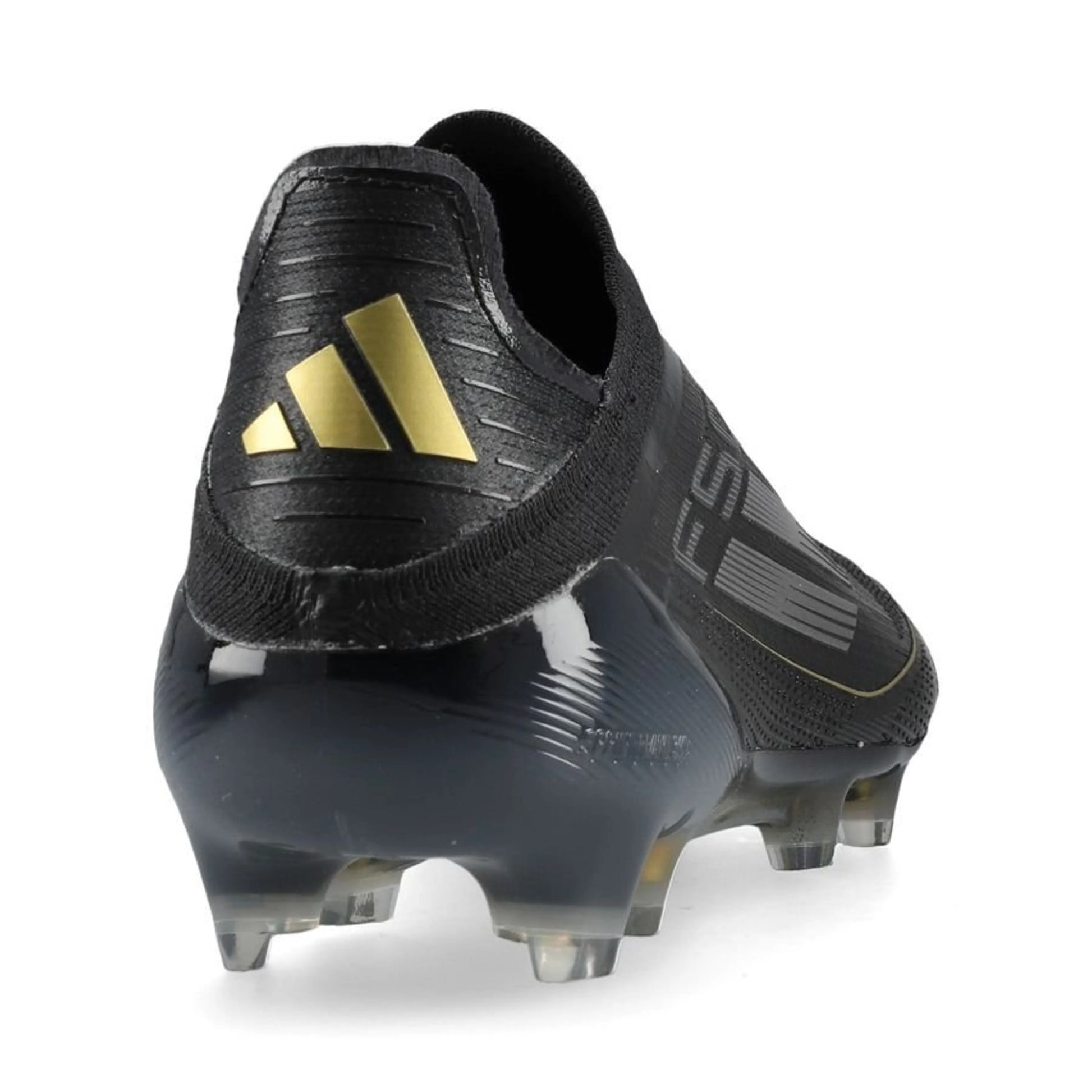 back view of the adidas F50 Elite Laceless FG Dark Spark pack in Black/Metal colorway