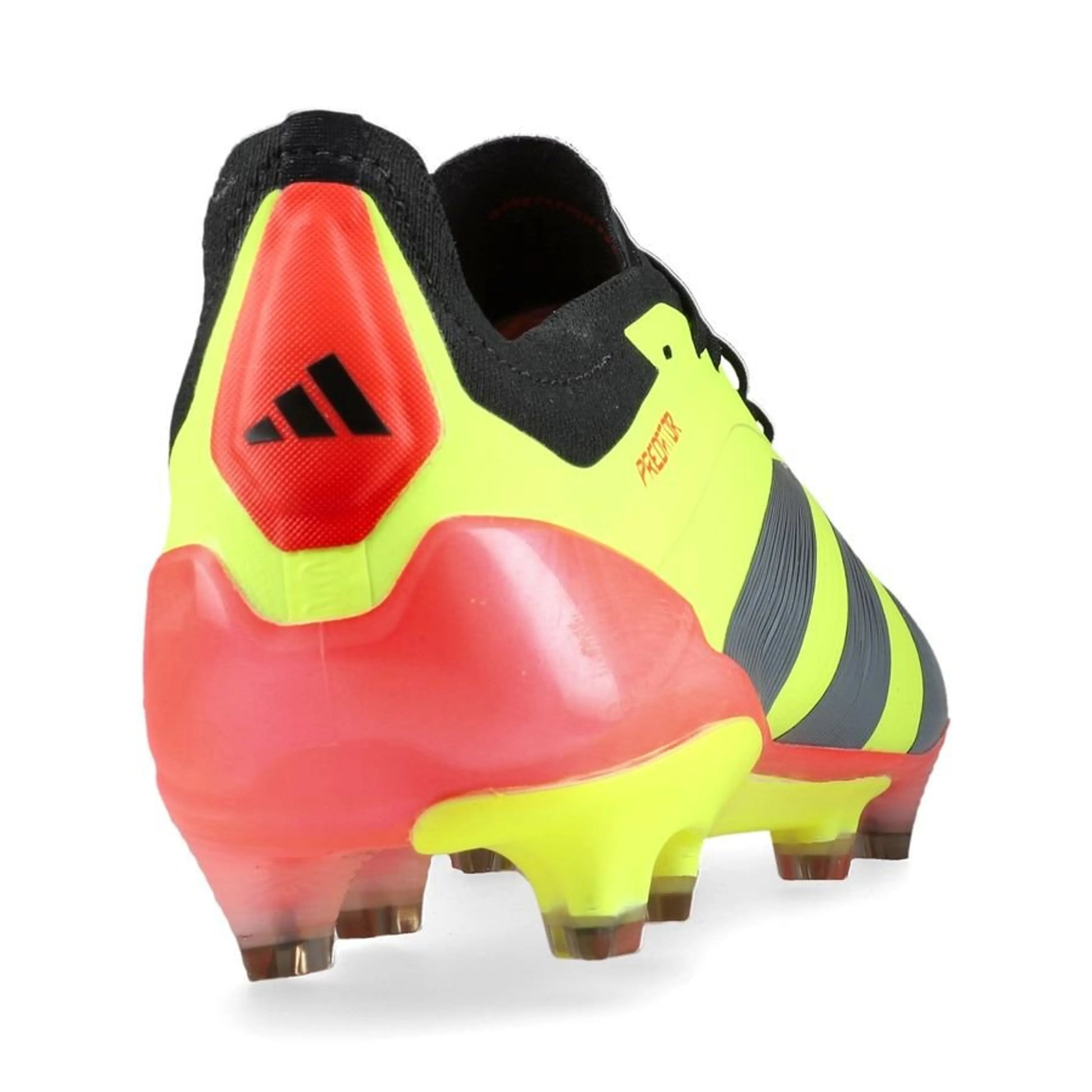 back view of the adidas Predator Elite FG "Energy Citrus" pack in a Yellow/Black/Red Colorway