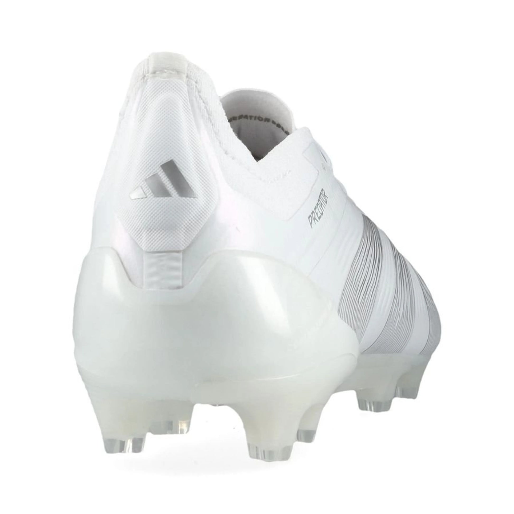 back view of the adidas Predator Elite FG Pearlized pack in a clean White finish.