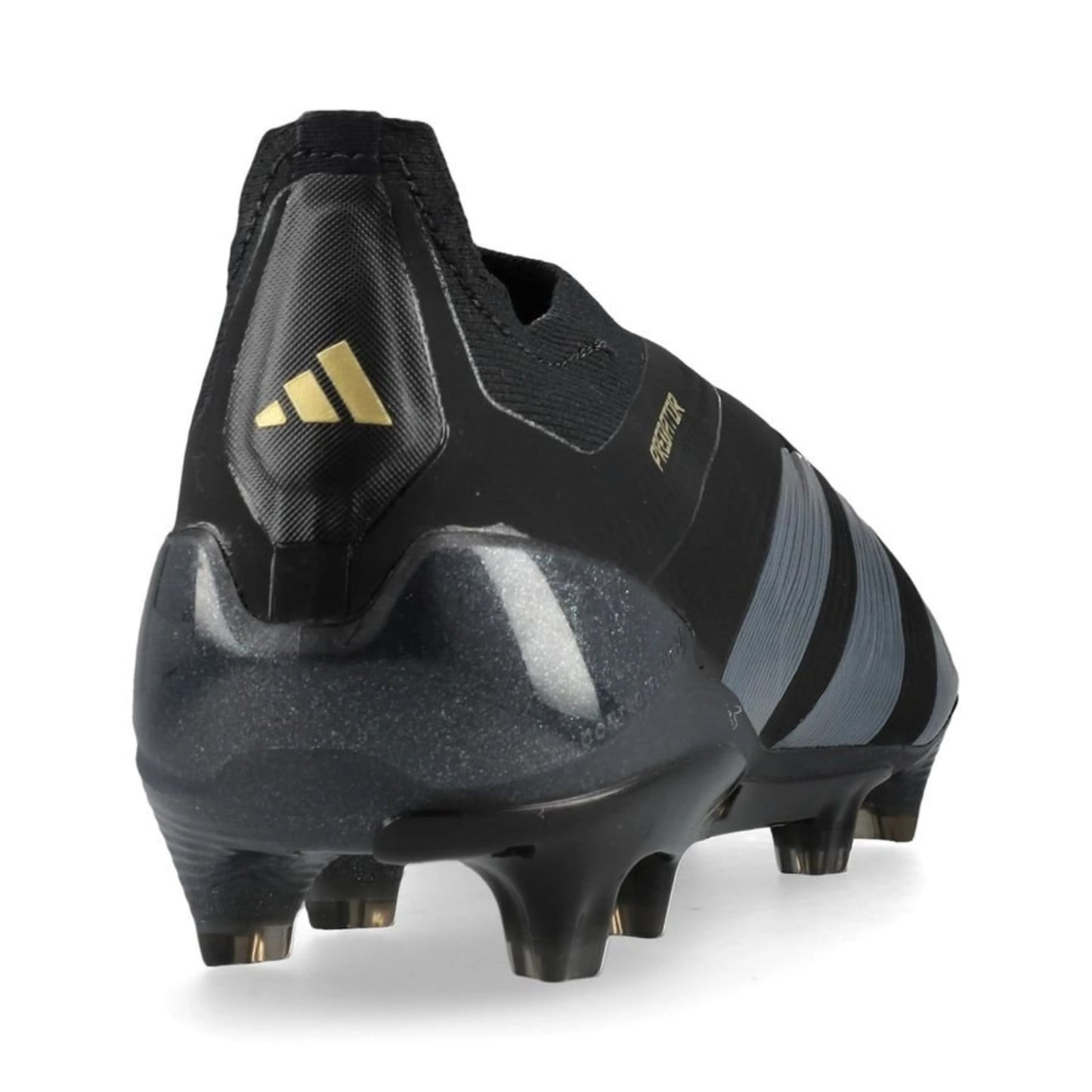 back view of the adidas Predator Elite Laceless FG "Dark Spark" pack in Black/Carbon colorway