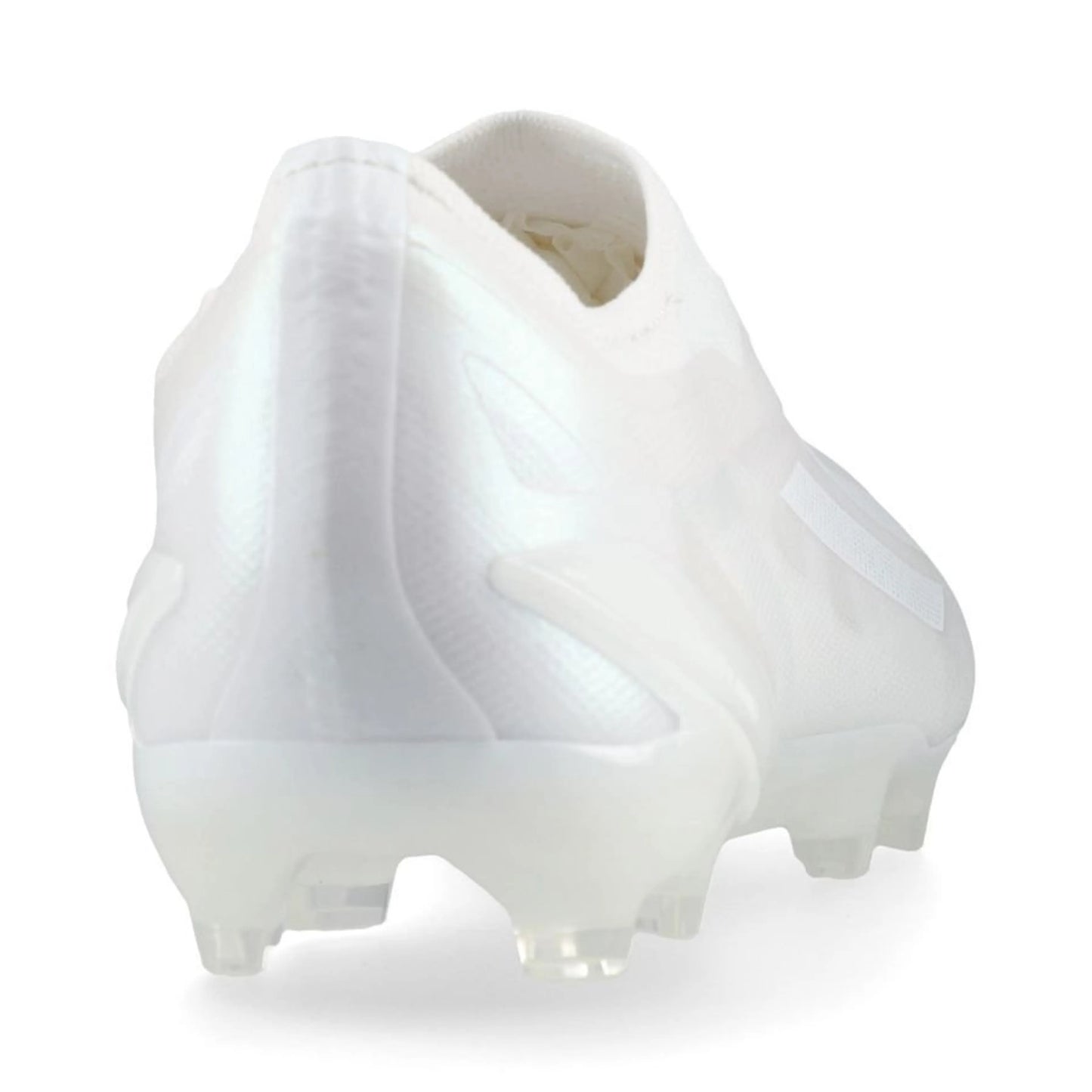 back view of the adidas X Crazyfast .1 Laceless FG Pearlized pack in a clean White finish.